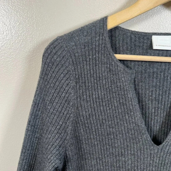 Ett:twa Anthropologie Amrita Tunic Sweater Size Small Gray Ribbed Wool Blend - Picture 5 of 10